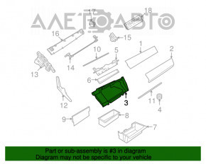 Cutie de mănuși, compartiment de depozitare pentru BMW X5 E70 10-13, complet, negru, inserție din lemn deschis.