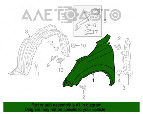 Aripă față stânga Honda CRV 17-22 nouă OEM originală, tijă.