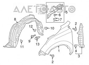 Aripă față stânga Honda CRV 17-22 nouă OEM originală, tijă.