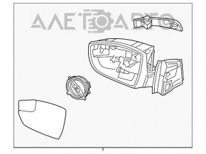 Oglindă laterală stângă Ford Focus mk3 15-18 restilizat, 5 pini, semnalizator, gri.