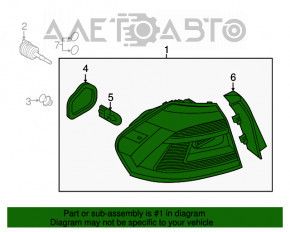 Lampa exterioară aripă dreapta VW Passat b8 16-19 USA halogen întunecat