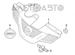 Emblema grilei frontale a radiatorului Nissan Rogue 17 - pătrată, sub radar, nisip.