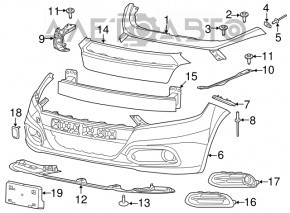 Capacul central al bara fata Dodge Dart 13-16 perforat, cu lovituri, zgarieturi