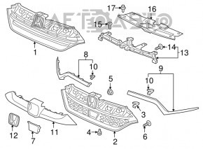 Grila radiatorului Honda CRV 17-19, non-original, nou, în centrul matriței.