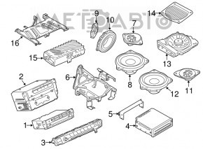 Panoul de control central al BMW 3 F30 12-18 cromat, cu navigație, crăpături pe butoane.