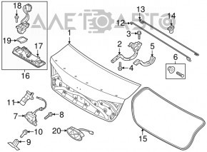 Manerul de deschidere a portbagajului cu buton pentru Hyundai Sonata 15-17 sub camera nou OEM original.