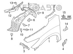 Capacul aripii din față stângă inferioară Infiniti JX35 QX60 13- nou original OEM