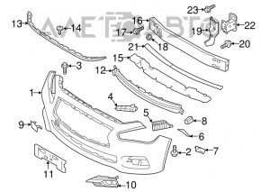 Suportul de montare a bara de protectie fata stanga sub farul Infiniti Q50 16-