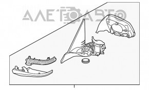 Oglindă laterală stângă BMW 3 F30 4d 12 SUA 5 pini, suport de montare, semnalizator, negru