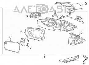 Зеркало боковое левое Chevrolet Malibu 16-18 8 пинов, подогрев, поворотник, BSM, серебро