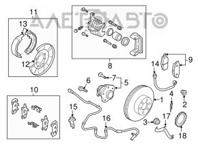 Capacul discului de frână din spate dreapta Nissan Rogue 14-20 fără mecanism de frână de mână.