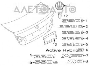 Emblema siglei capacului portbagajului BMW 3 F30 12-18 nou OEM original