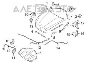 Трос открытия замка капота BMW X5 X6 E70 E71 07-13 задняя часть OEM