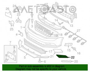 Grila bara fata lateral dreapta VW Jetta 15-18 USA sub PTF nou original OEM