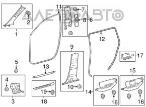 Capac prag interior spate stânga Toyota Highlander 14-19 negru.