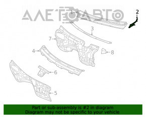 Garnitura de etanșare a ștergătoarelor de pe grilă, dreapta, pentru Jeep Cherokee KL 14-18, cauciucul s-a deteriorat.