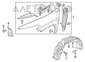 Suportul aripii din față dreapta pentru Jeep Cherokee KL 14-18, partea superioară