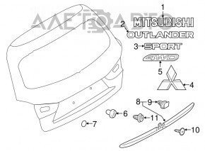 Emblema cu inscripția SPORT pentru ușile portbagajului Mitsubishi Outlander Sport ASX 10-