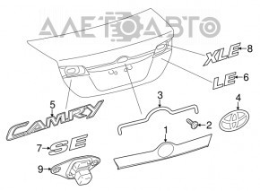 Moldura capacului portbagajului Toyota Camry v50 12-14 SUA cromată, cu emblema hibridă