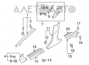 Capacul pragului din spate stânga interior Hyundai Elantra AD 17-20 negru, uzat