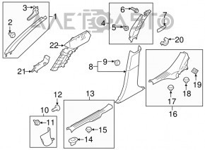 Capacul pragului din spate stânga pentru Subaru Legacy 15-19, negru, ușor uzat.