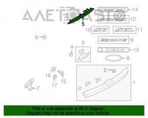 Moldura portbagajului cu emblema Ford Escape MK3 13-16, fara camera, de sus.