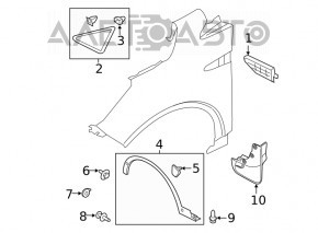 Capacul triunghiular al aripii din față dreapta pentru Ford Escape MK3 13- structură, mufă