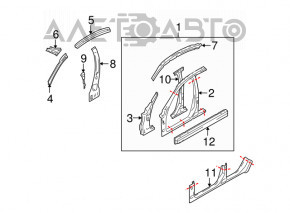 Bara caroseriei centrală stângă Infiniti G25 G35 G37 4d 06-14 tăiată și zdrobită