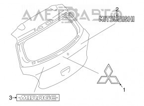 Emblema cu inscripția MITSUBISHI pe ușa portbagajului Mitsubishi Outlander Sport ASX 10-