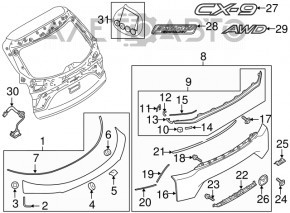 Bara portbagajului cu iluminare pentru numărul de înmatriculare Mazda CX-9 16-