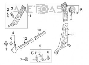 Capacul stâlpului frontal stânga de jos Mazda CX-9 16- negru