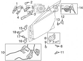 Buclele ușii din partea de jos, spate, stânga a unui Subaru B10 Tribeca