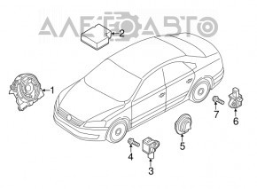 Senzor airbag frontal stânga VW Passat b8 16-19 SUA pe ecran