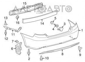 Губа заднего бампера Toyota Camry v55 15-17 usa SE примята, надрывы, сломаны направляющие