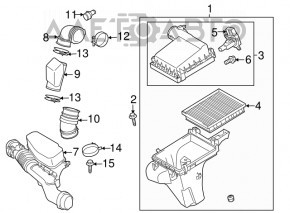 Corpul filtrului de aer Toyota Prius 30 10-15 partea superioară