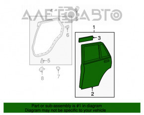 Ușa din spate dreapta asamblată Lexus RX400h 04-09 hibrid, culoare aurie 6T1, ornamente cromate în folie neagră, lac util pe capacul de protecție, mânerul este rupt, garnitura deteriorată