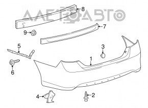 Absorbantul de bara spate Toyota Camry v50 12-14 SUA lipsește fragmentul din dreapta, există rupturi, ghidajul este desprins.