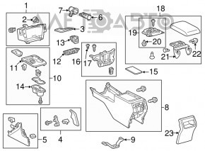 Capacul consolei centrale cu suporturi pentru pahare Toyota Camry v50 12-14 SUA în gri lemn, zgârieturi