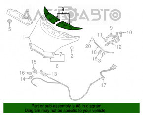 Capota capacului de admisie stânga Nissan Leaf 13-17 este ruptă 1 fixare.