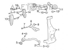 Maneta superioară din față dreapta spate pentru Lexus LS460 07-12 rwd cu crăpături în silentbloc.