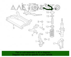 Maneta superioară din față stânga Infiniti G25 G35 G37 4d 06-14 RWD cu silentbloc rupt.