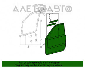 Ușa goală din față stânga pentru Lexus RX300 RX330 RX350 RX400h 04-09 grafit 1E0, mânere