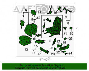 Scaun de pasager Toyota Highlander 08-13 fără airbag, piele gri