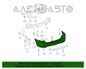 Bara spate goală Toyota Highlander 08-10 albă, crăpată, șifonată, lipsind elementul