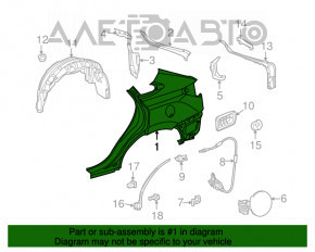 Aripa spate dreapta a un sfert de Lexus RX350 RX450h 10-15, grafit, tije.