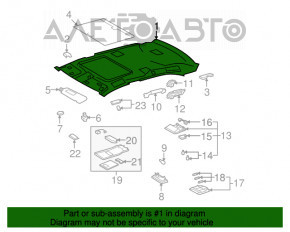 Acoperirea tavanului pentru Lexus LS460 LS600h 07-12 gri, sub trapă.