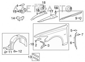 Aripa din față stânga pentru Lexus LS460 LS600h 07-12, neagră, 212 de pini.