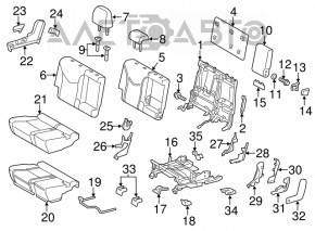 Rândul din spate al locurilor 2 al unui Toyota Prius V din 2012-2017, din catifea gri închis, are zgârieturi pe spătar