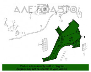 Aripa spate stânga Toyota Prius V 12-17, pe caroserie, verde.