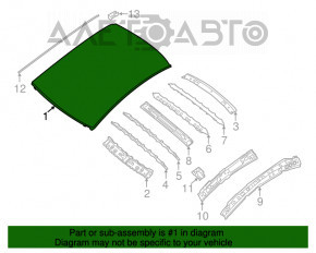 Acoperiș metalic pentru Nissan Altima 13-18 fără panoramică, tăiată.